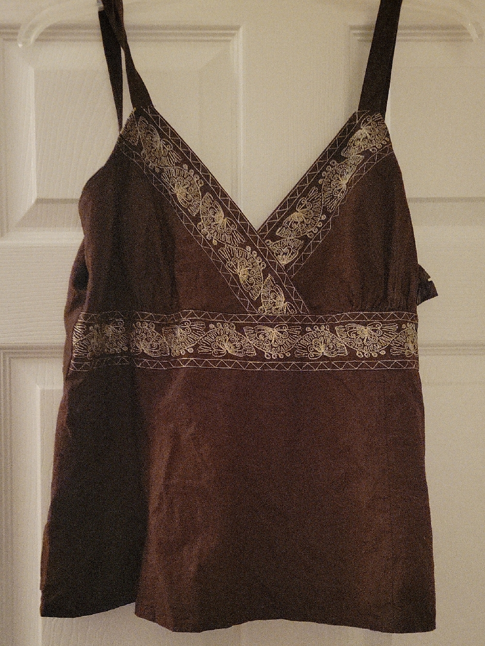 Liz Claiborne Crazy Horse Brown Embroidered Top